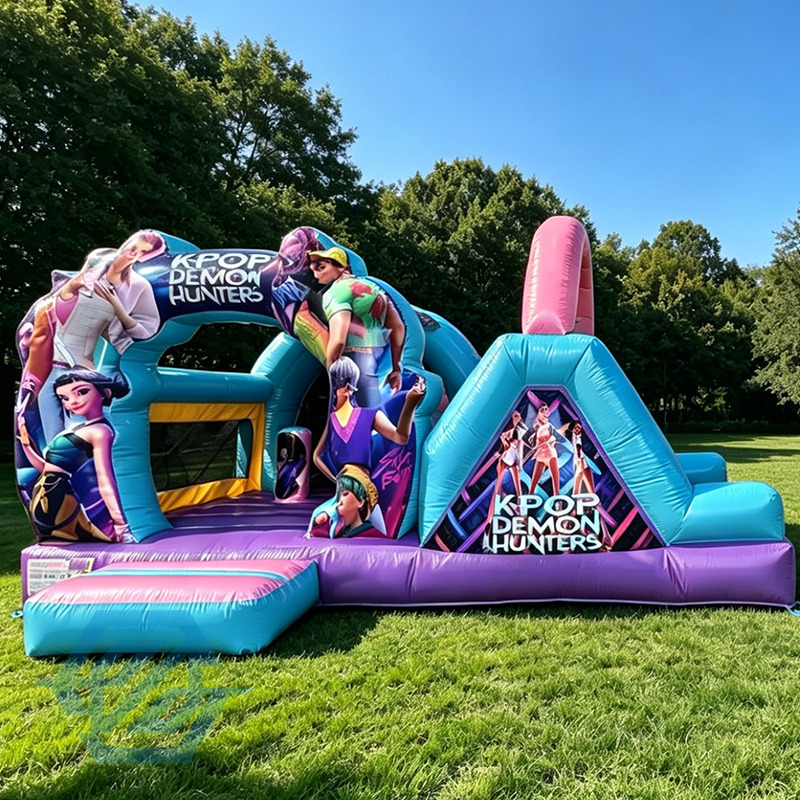 Inflatable K-PoP Demon Hunters Bounce House with Wet Dry Slide and Pool Combo