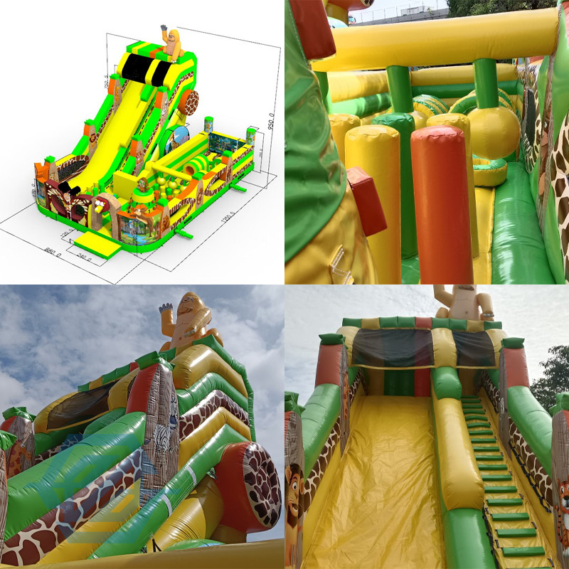 Giant Amusement Park Inflatable Bounce House Slide Safari Obstacle Climb
