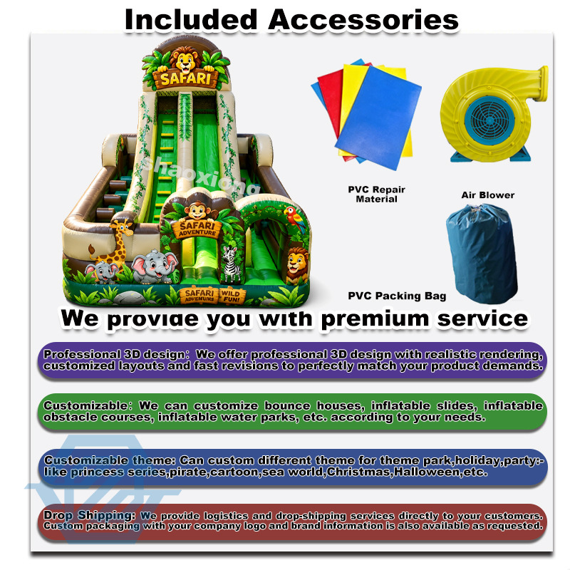 Commercial Animal Theme Inflatable Castle Slide Obstacle Combo with Blower