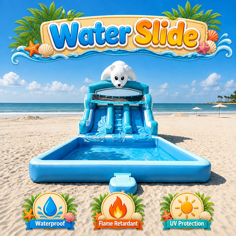 Popular White Bear Theme Designs for inflatable slide with pool