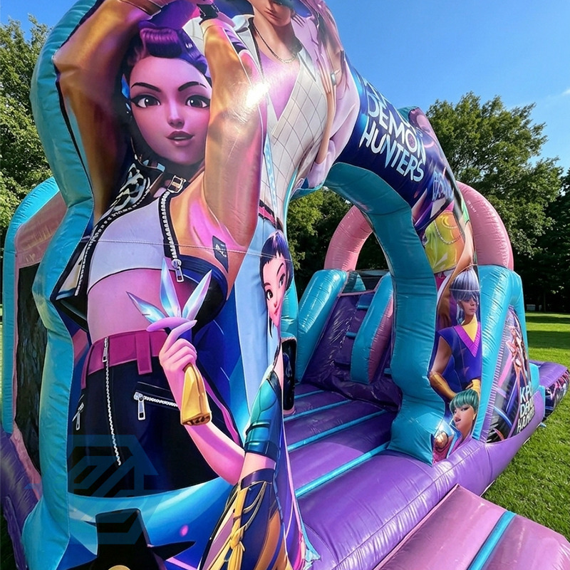 Inflatable K-PoP Demon Hunters Bounce House with Wet Dry Slide and Pool Combo