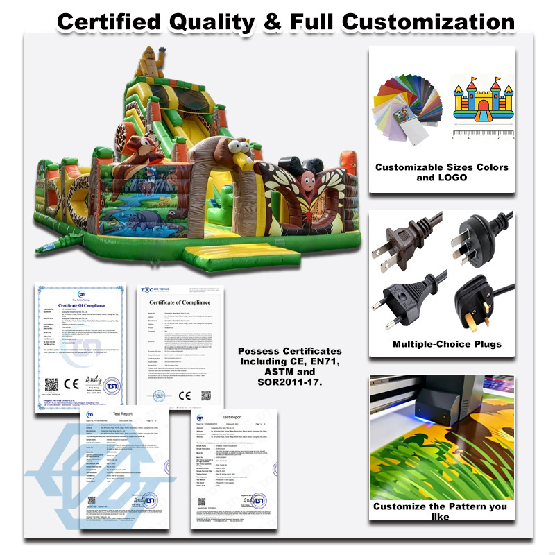 Giant Amusement Park Inflatable Bounce House Slide Safari Obstacle Climb