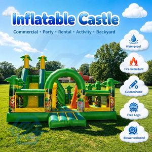 Commercial Jungle Theme Inflatable Bounce Slide Climb Combo with Blower