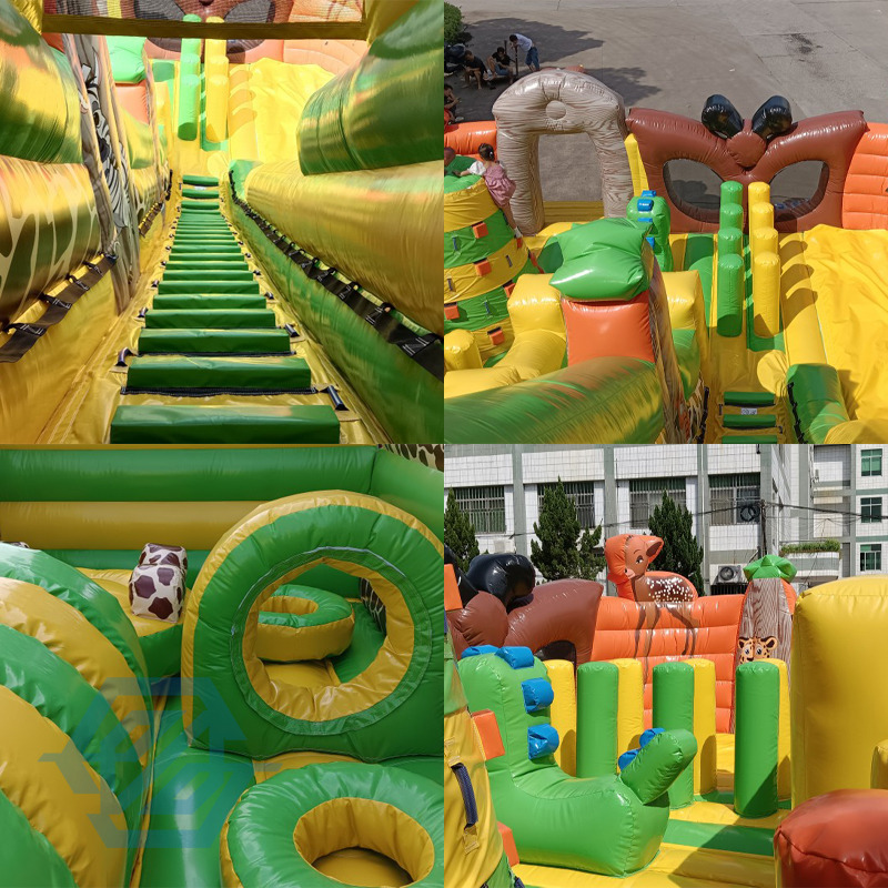 Giant Amusement Park Inflatable Bounce House Slide Safari Obstacle Climb